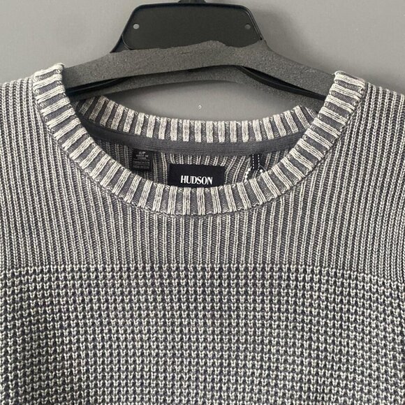 Hudson Men’s Knit Sweater Small Textured Waffle Weave Pullover Neutral Gray - Picture 2 of 12